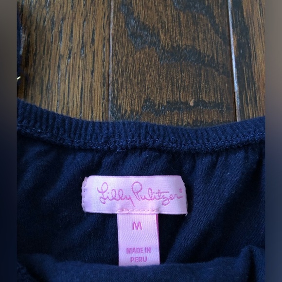 Lilly Pulitzer Women’s M Navy Blue Pima Cotton Off the Shoulder Blouse - VGUC! - Picture 4 of 8